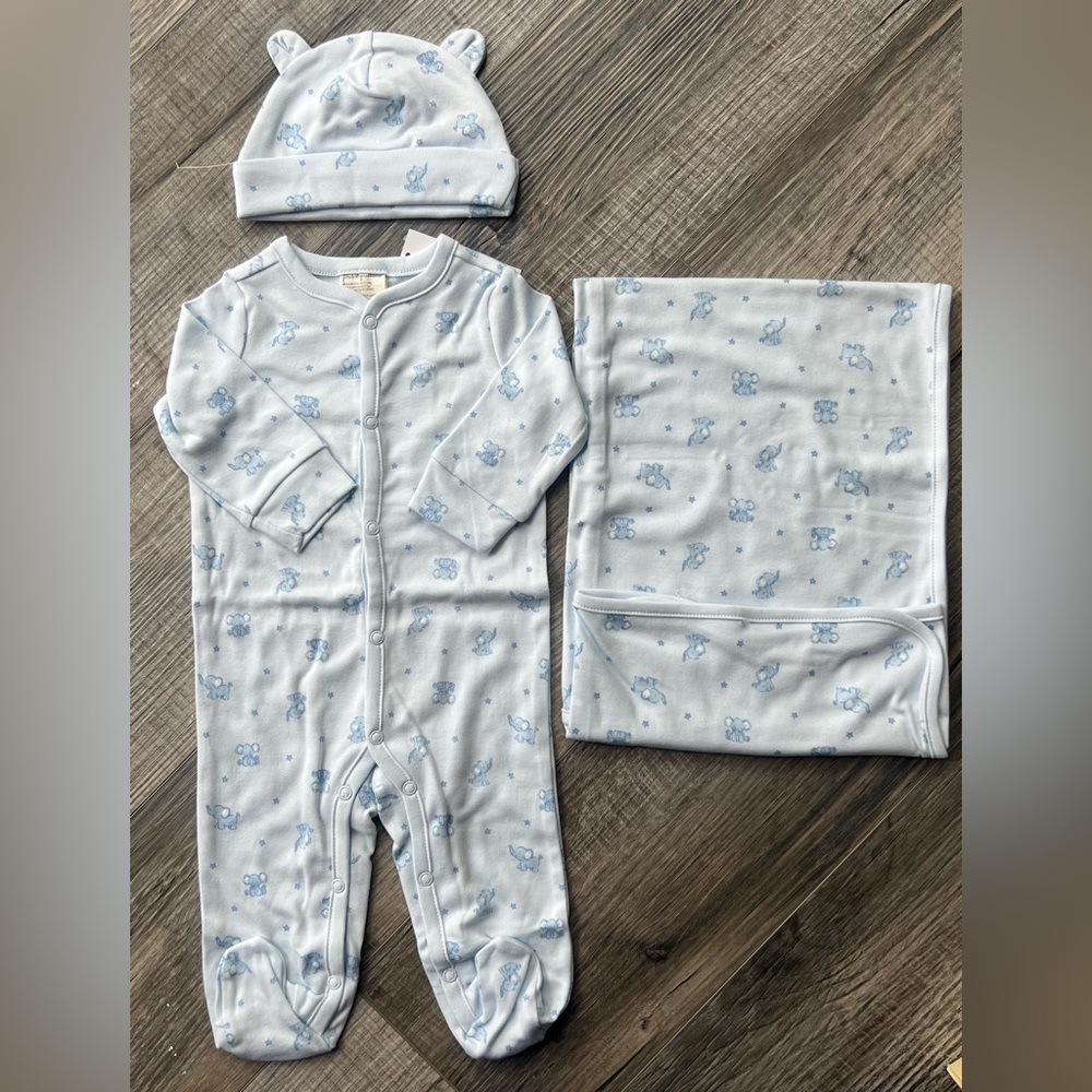 Blue Baby Gift Set with Outfit, Hat and Blanket